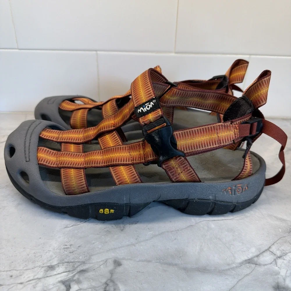 MION Footwear Water Sandals Men's 10 Orange Red Strap Closed Toe Hiking Outdoor